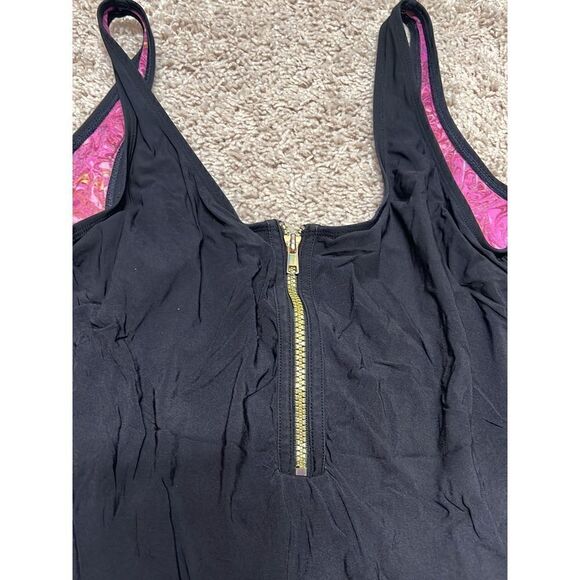 H&M Black Gold Zipper Hardware One Piece Swim Resort size 10 - Picture 2 of 3